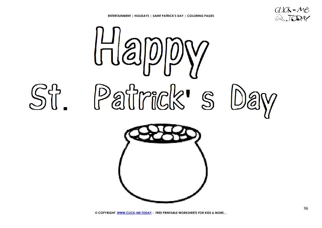 St. Patrick's Day Coloring page:  96 Pot of Gold - Happy St.Patrick's Day