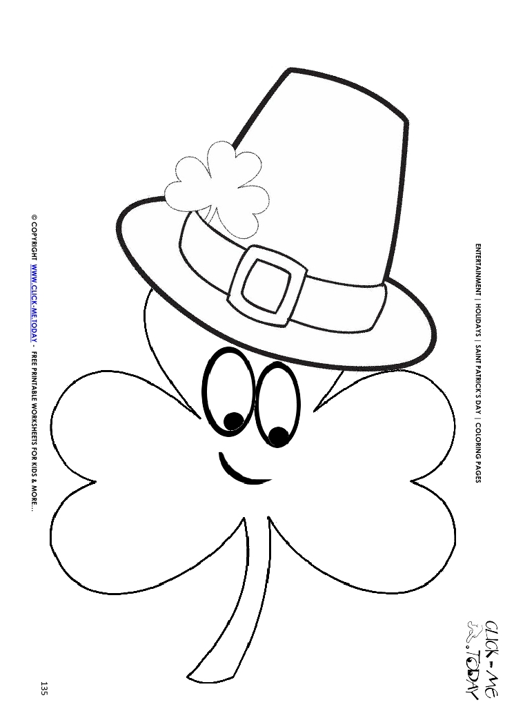 St. Patrick's Day Coloring page: 135 Shamrock face with hat