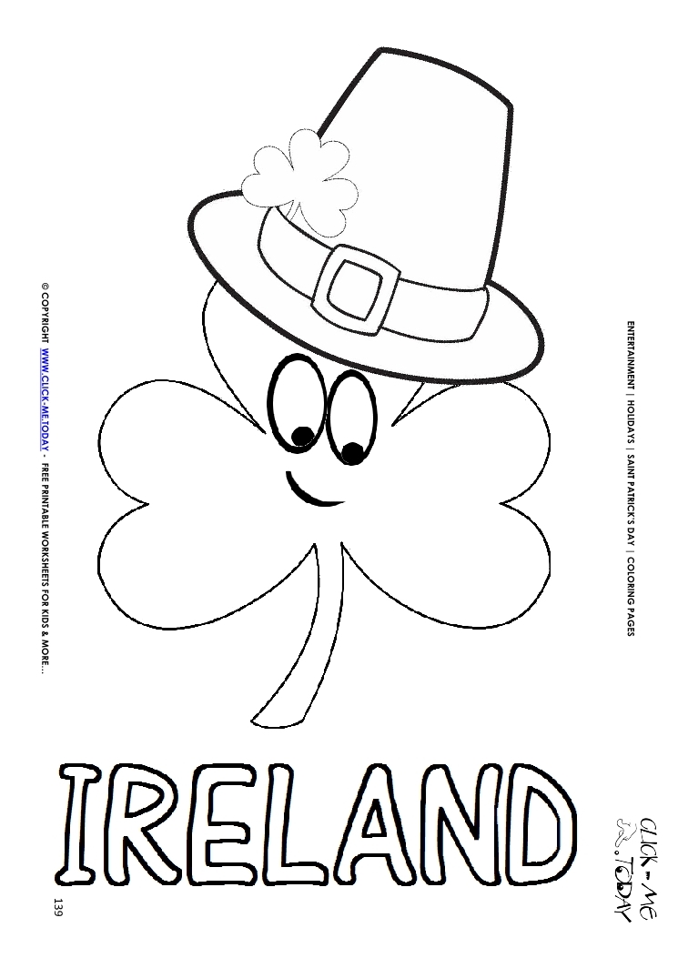 St. Patrick's Day Coloring page: 139 Shamrock face hat Ireland