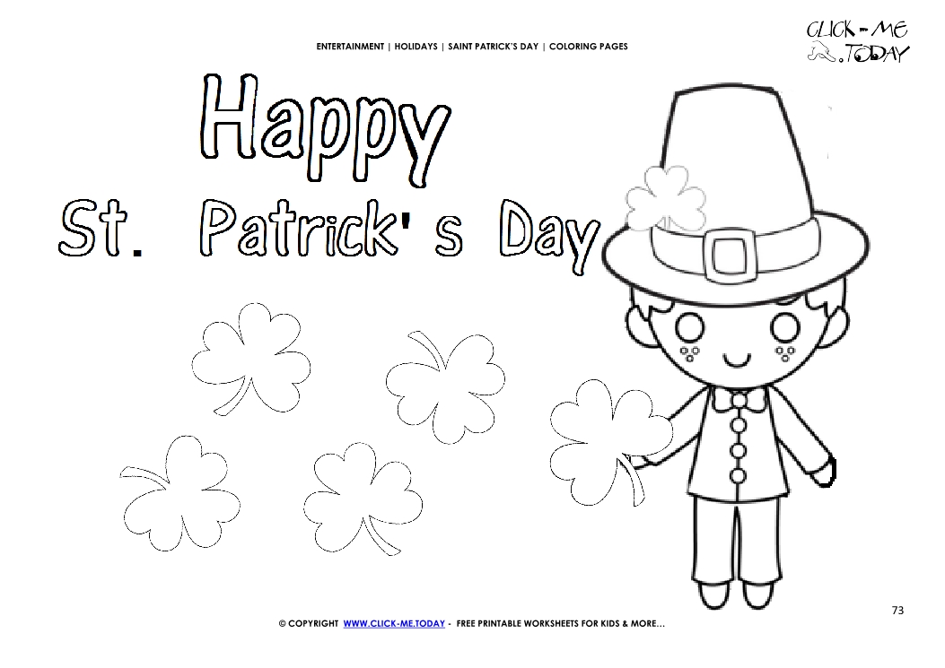St. Patrick's Day Coloring page: 73 Leprechaun with hat  & shamrocks