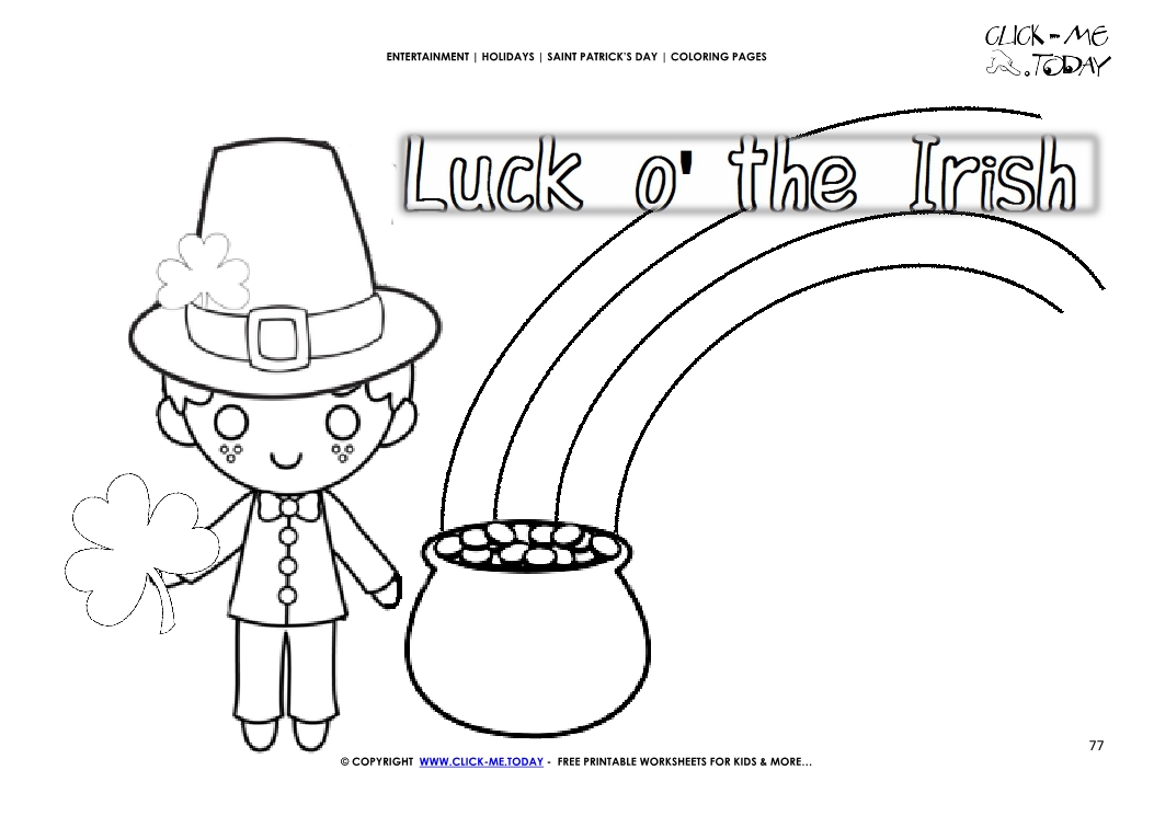 St. Patrick's Day Coloring page:  77 Leprechaun & rainbow - Luck