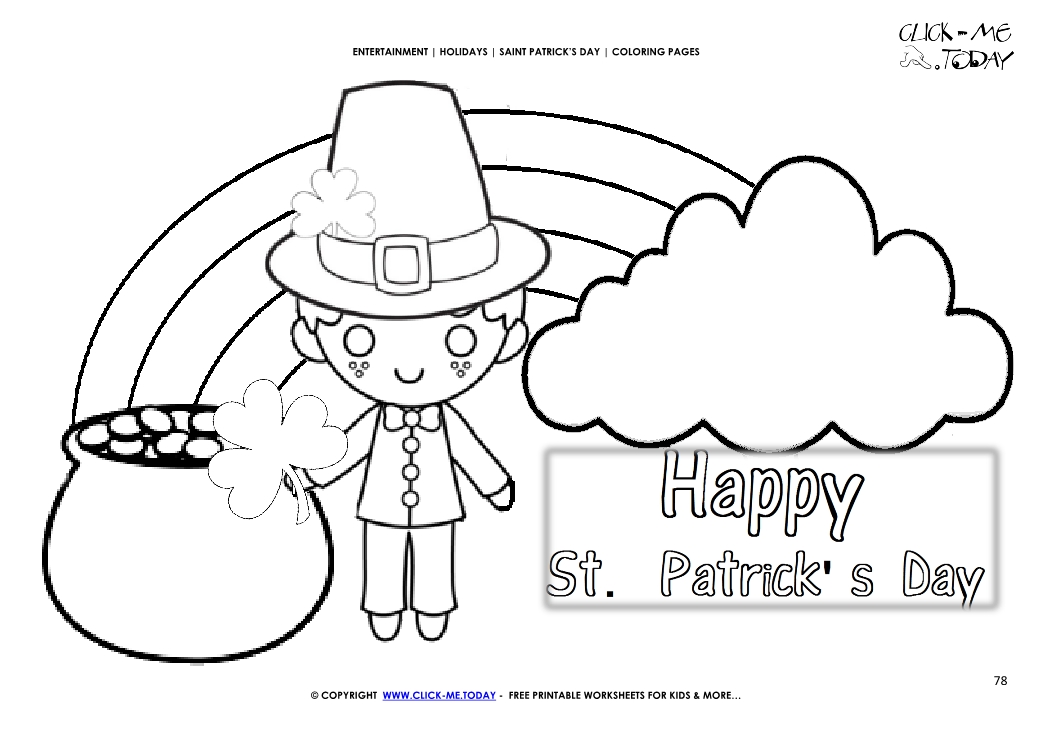 St. Patrick's Day Coloring page: 78 Leprechaun-gold, rainbow & cloud