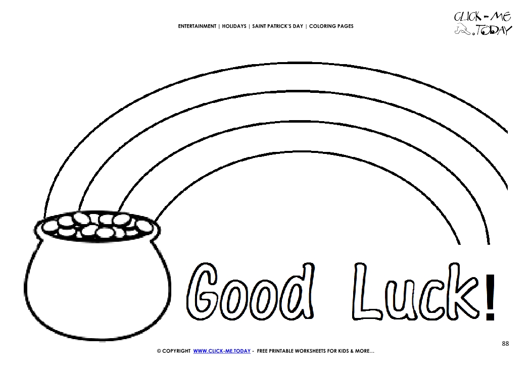 St. Patrick's Day Coloring page: 88 Pot of Gold - Rainbow Good Luck