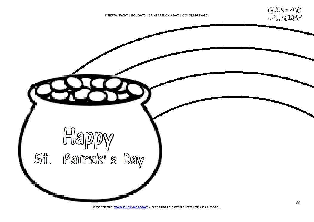 St. Patrick's Day Coloring page: 86 Pot of Gold - Rainbow - Happy