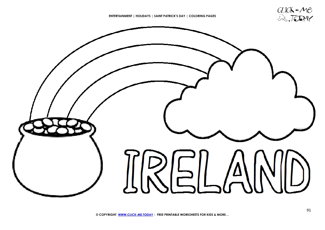 Download St. Patrick's Day Coloring page: 91 Gold - Rainbow - Cloud Ireland