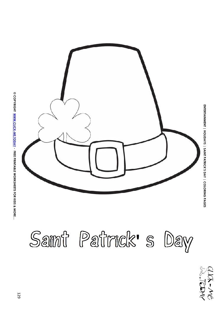 St. Patrick's Day Coloring page: 129 Saint Patrick's Hat-Shamrock