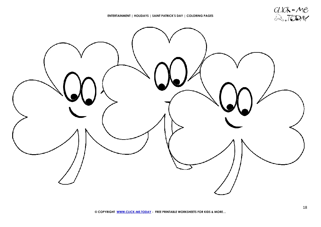 St. Patrick's Day Coloring page: 18 Shamrocks Faces