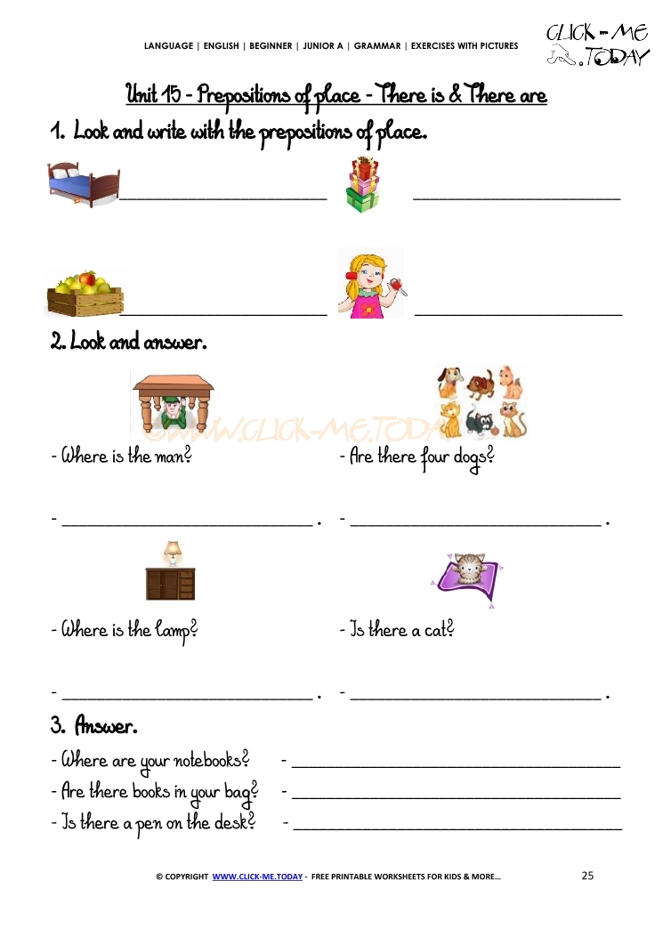 Grammar Exercises With Pictures -   Prepositions of place