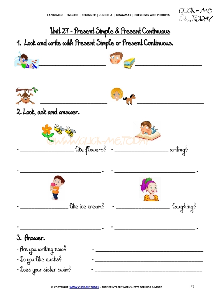 Grammar Exercises Pictures - Present Simple & Continuous