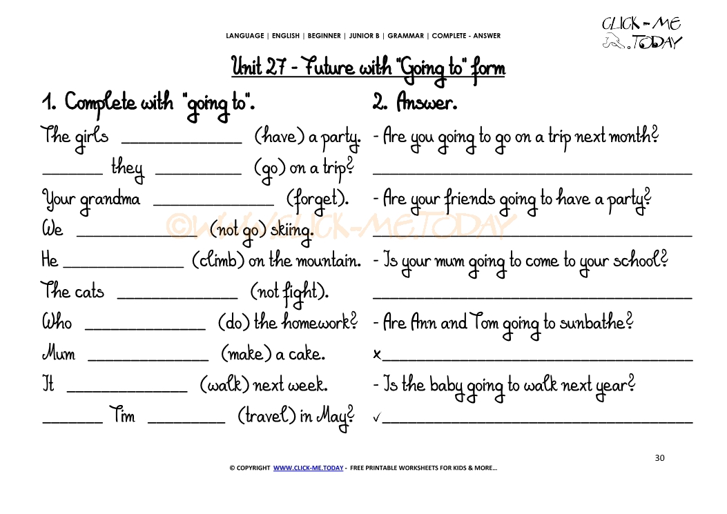 FREE PRINTABLE GRAMMAR WORKSHEET C-A - Future with Going to form U27