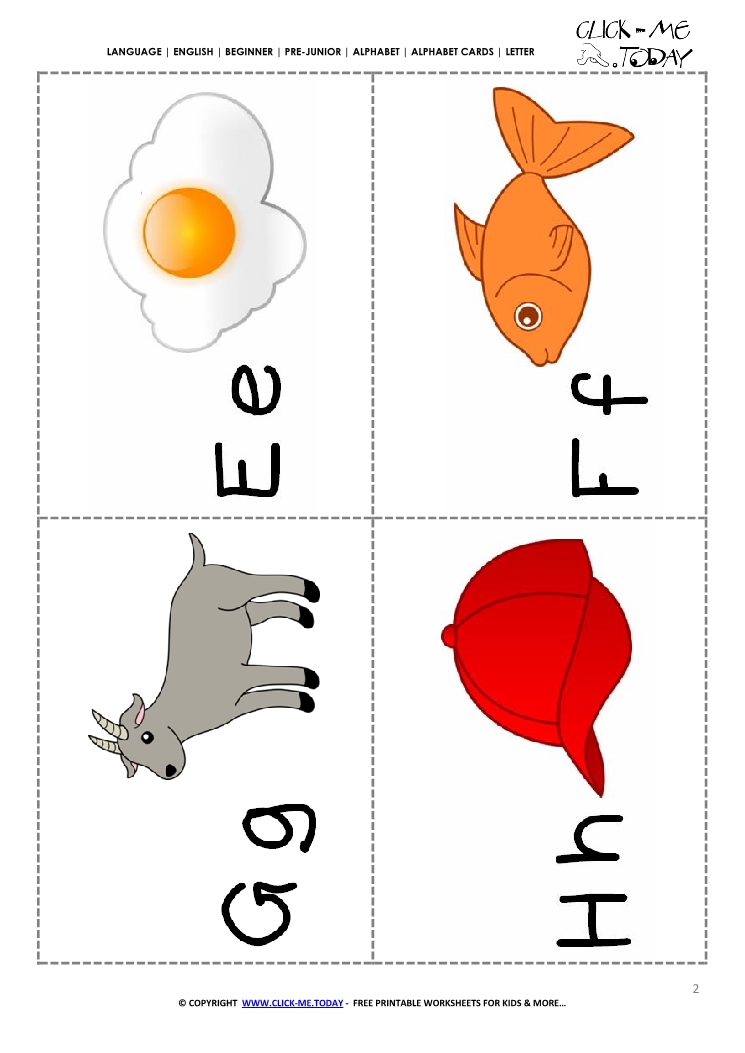 Alphabet cards with pictures EFGH