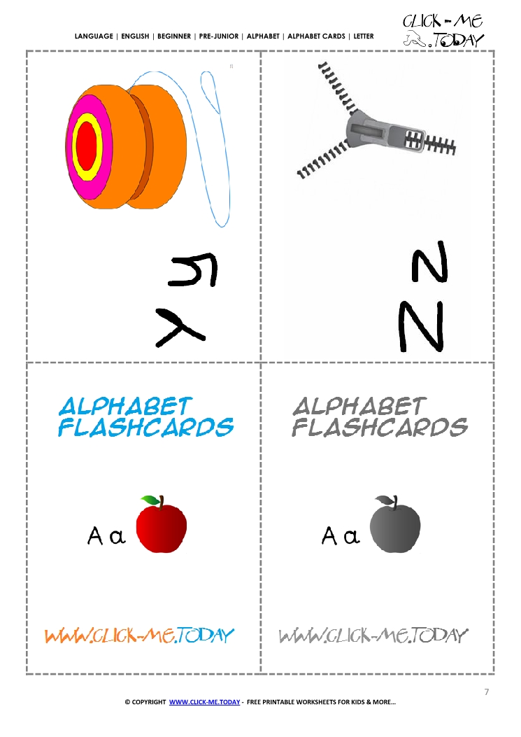 Alphabet cards with pictures YZ
