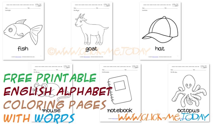 English alphabet coloring pages with words
