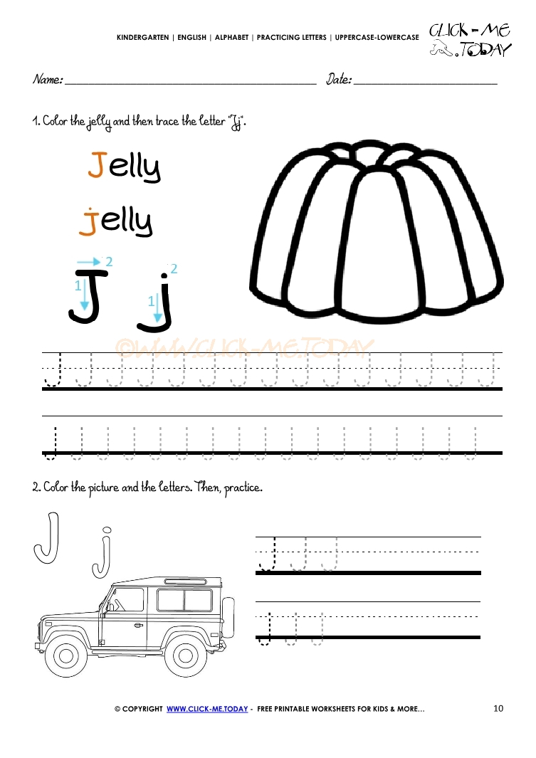 Alphabet tracing worksheets - Letter J