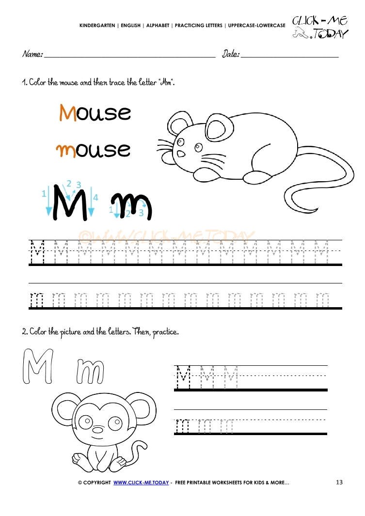 Alphabet tracing worksheets - Letter M
