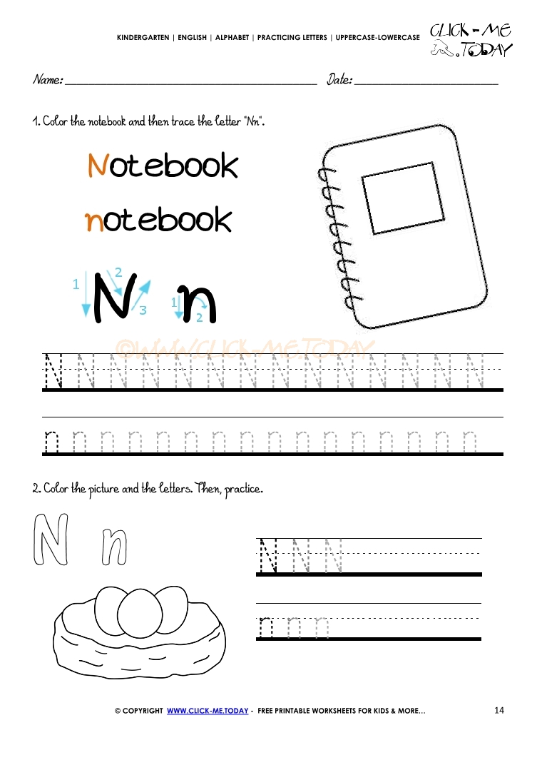 Alphabet tracing worksheets - Letter N