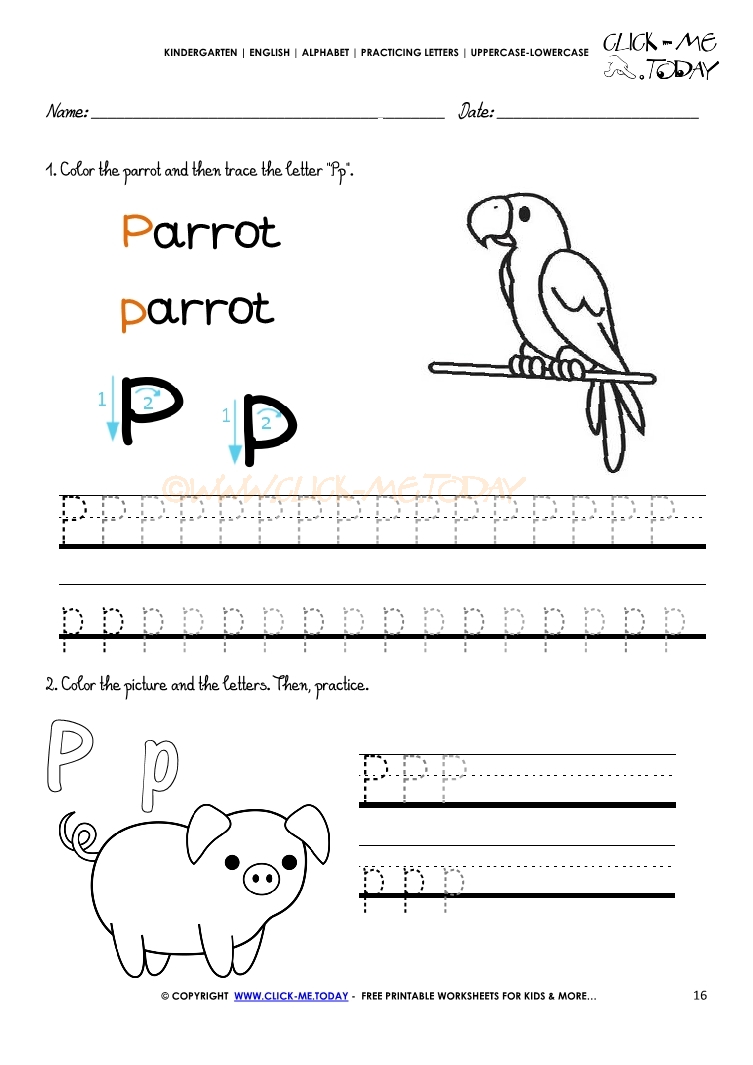 Alphabet tracing worksheets - Letter P