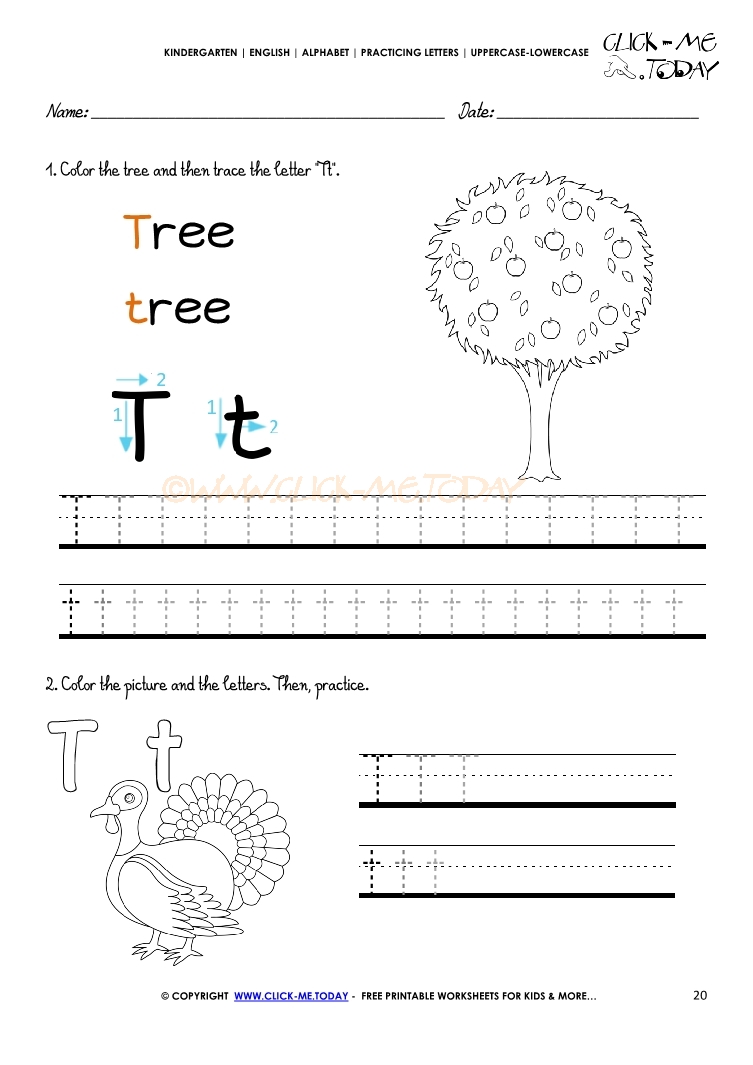 Alphabet tracing worksheets - Letter T