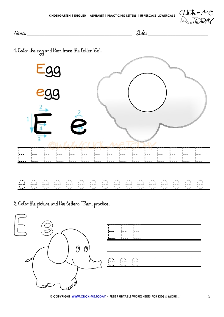 Alphabet tracing worksheets - Letter E