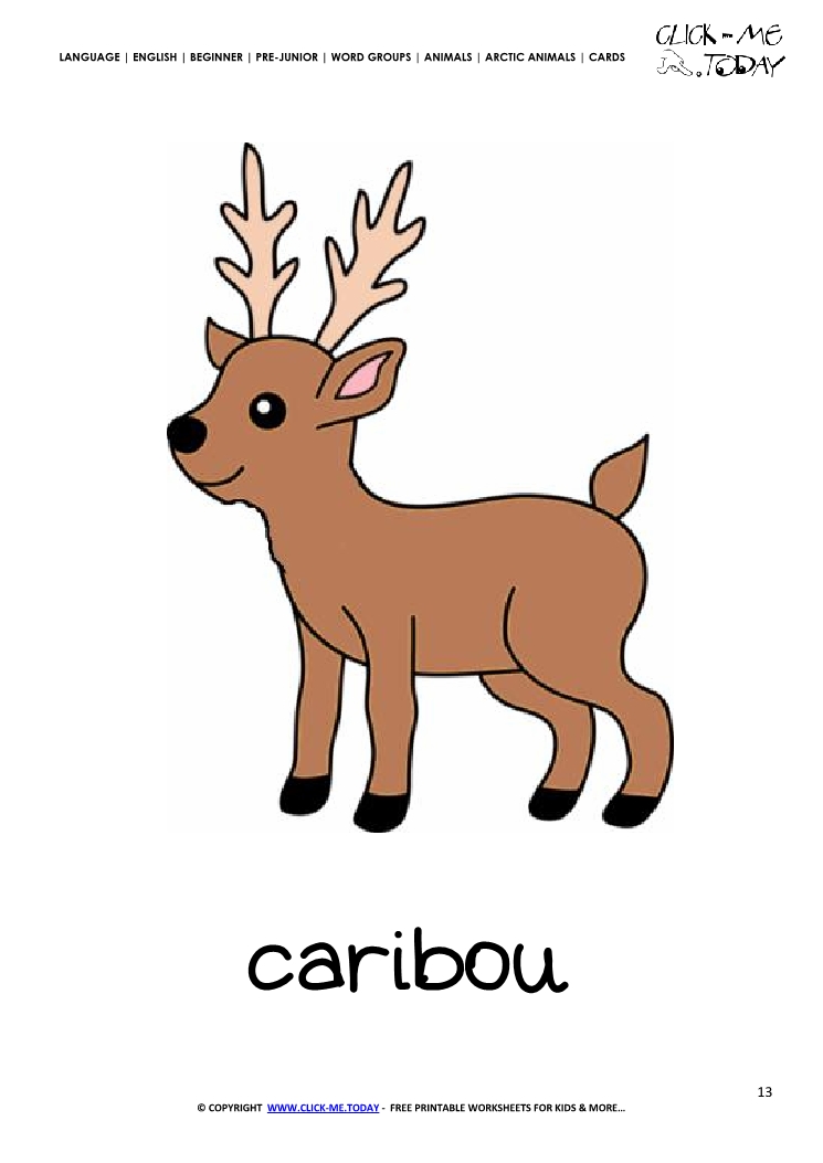 Printable Arctic Animal Caribou wall card - Caribou flashcard