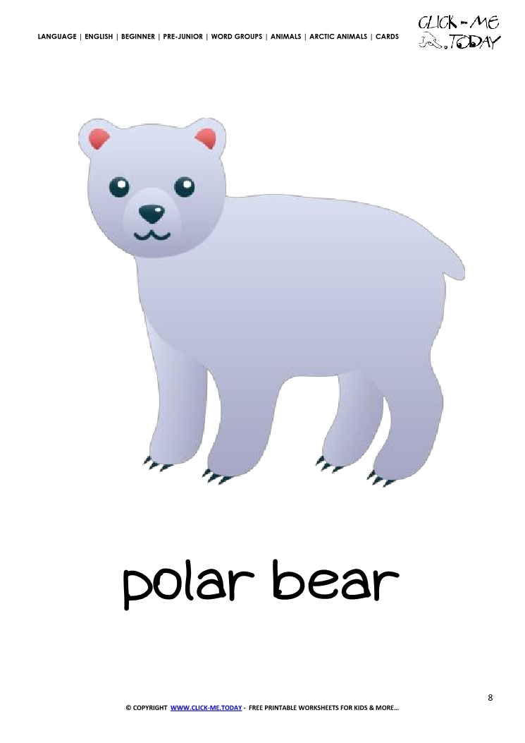 Printable Arctic Animal Polar bear wall card - Polar bear flashcard