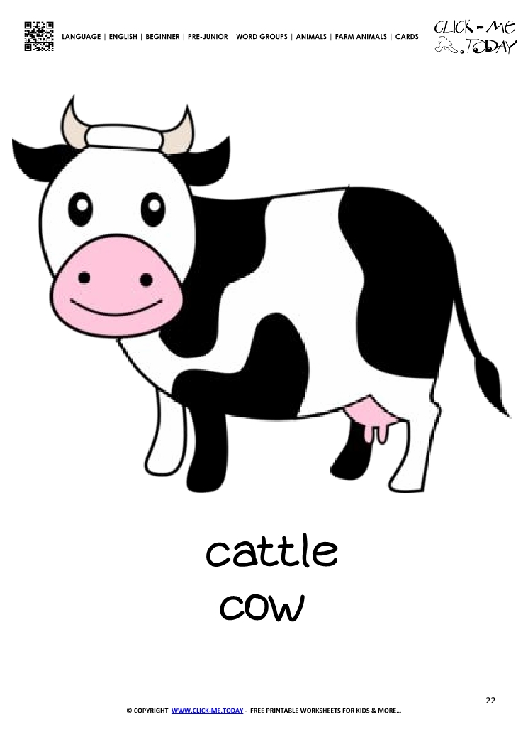 Farm animal flashcard Cow - Printable card of Cow