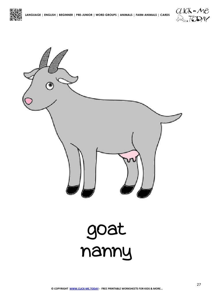 Farm animal flashcard Nanny Goat - Printable card of Goat