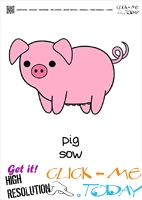 Farm animal flashcards cute Pig Sow Card of Pig