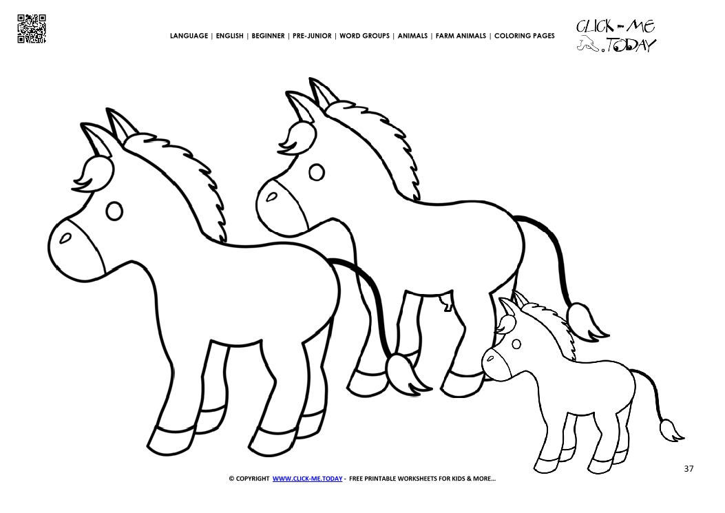 Coloring page Donkeys - Color picture of Donkeys