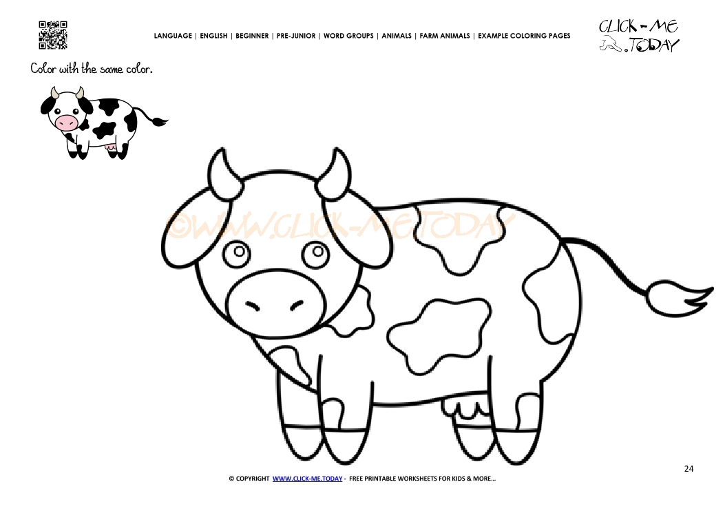 Example coloring page cute Cow - Color picture of Cow 