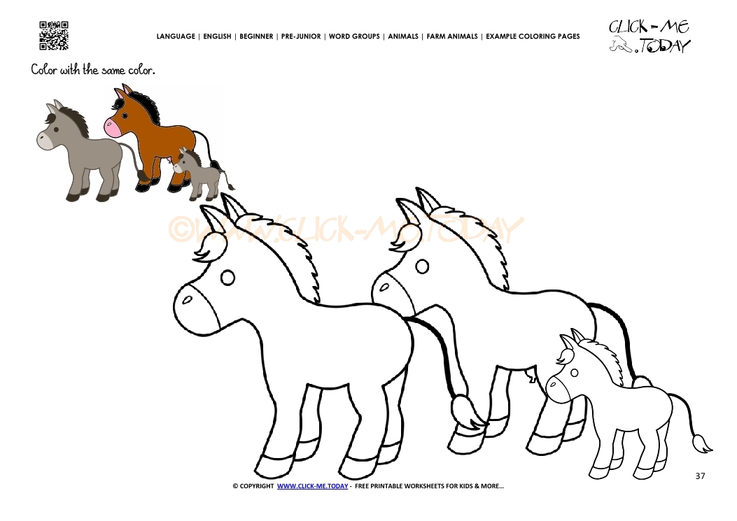 Example coloring page Donkeys - Color picture of Donkeys