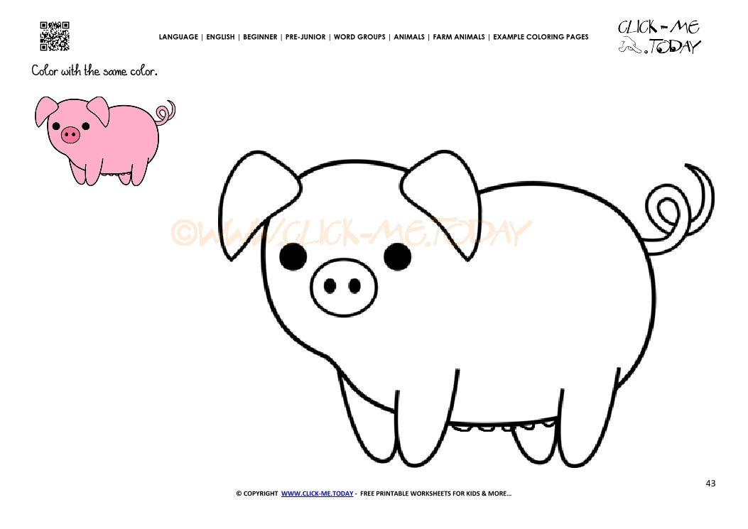Example coloring page cute Pig Sow - Color picture of Pig