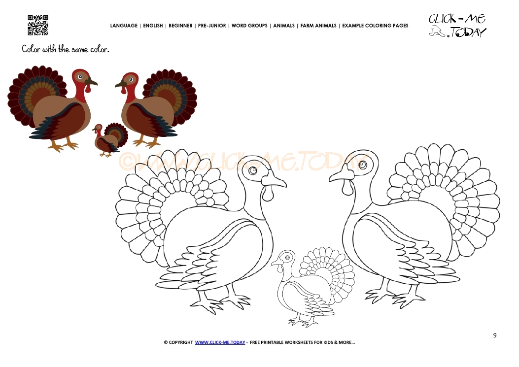Example coloring page Turkeys - Color picture of Turkeys