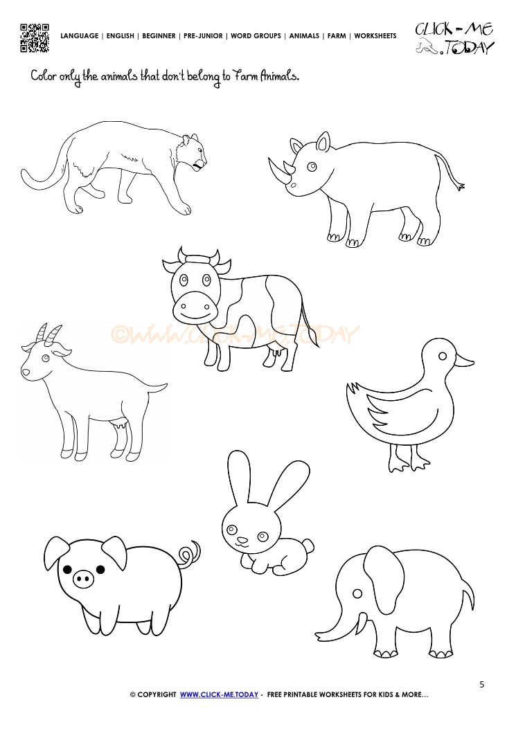 Farm Animals Worksheet  Activity Sheet 5