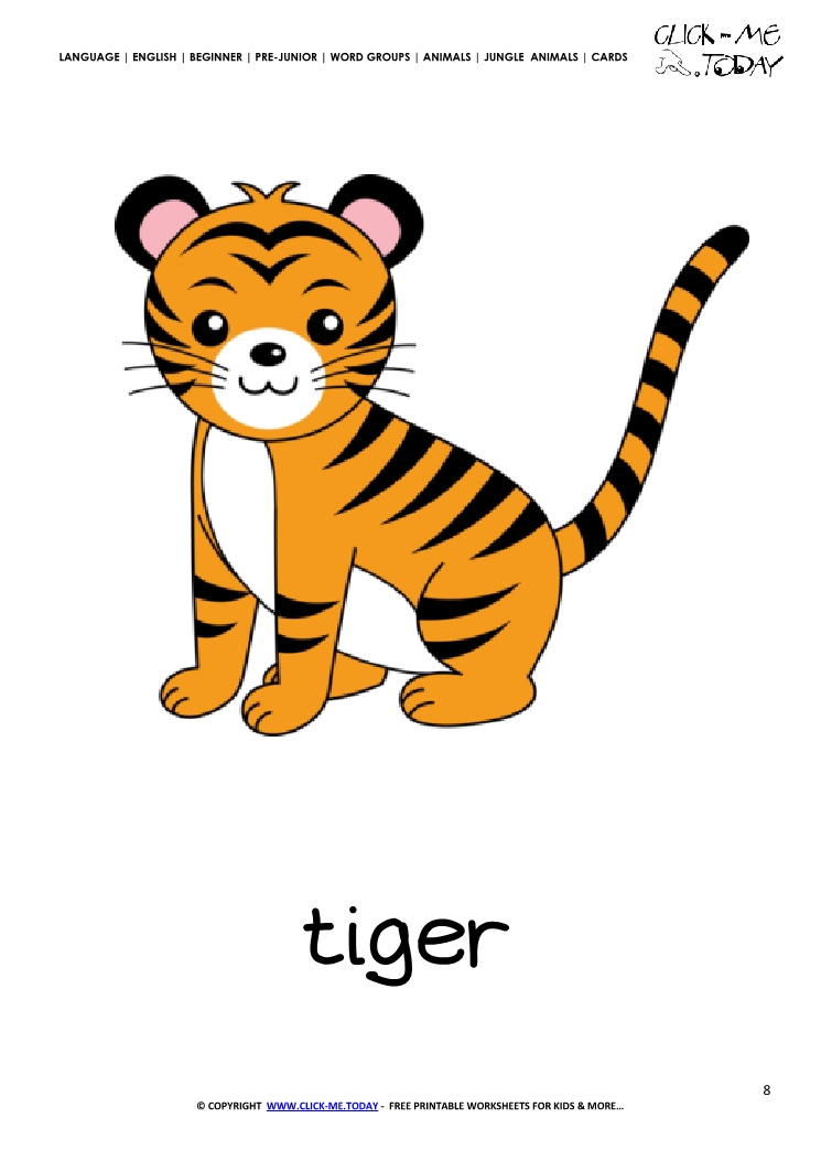 Jungle animal flashcard Tiger - Printable card of Tiger 