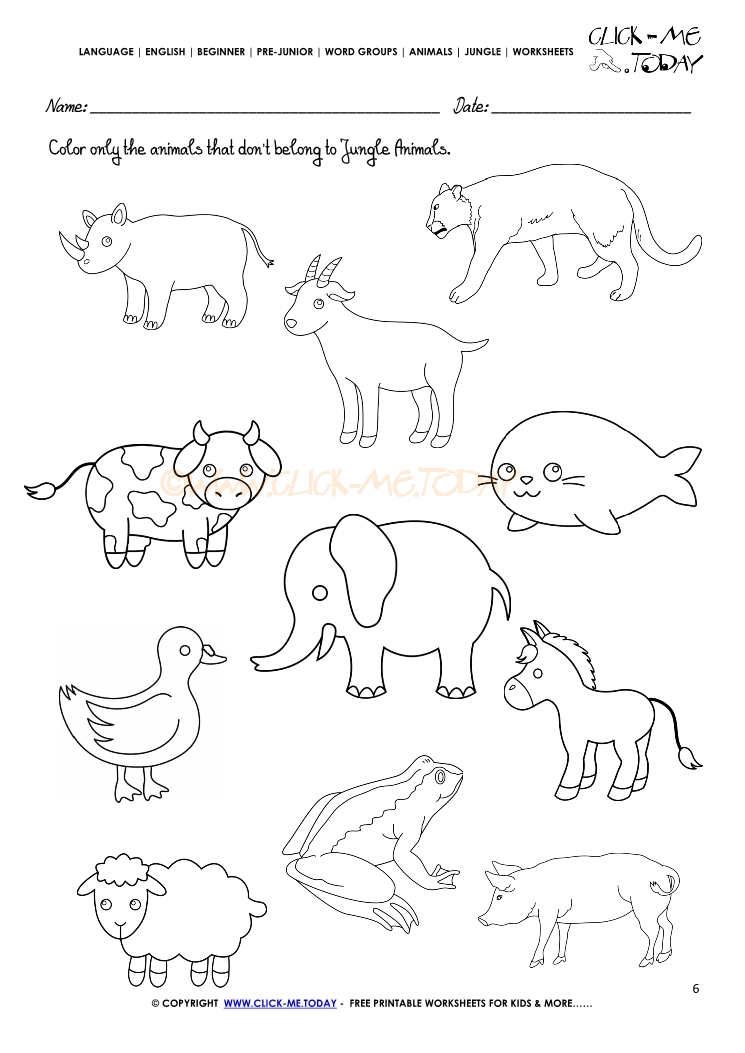 Jungle Animals Worksheet - Activity sheet Color 6