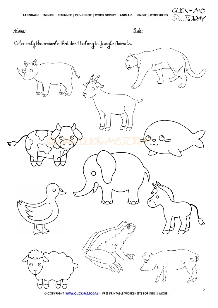 Jungle Animals Worksheet  Activity sheet Color 6