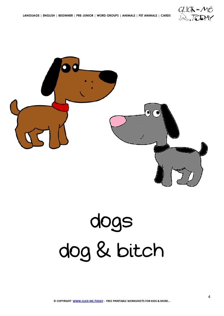 Printable Pet Animal Dogs wall card - Dogs flashcard