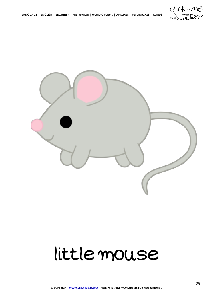 Printable Pet Animal Little Mouse wall card -  Mouse flashcard