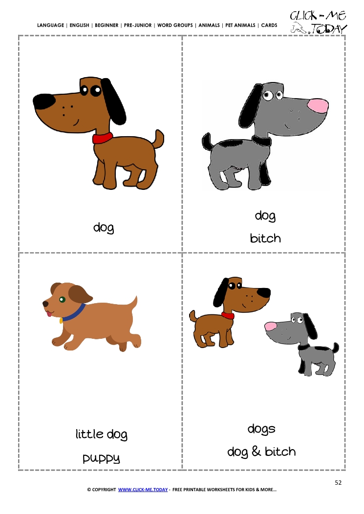 Printable Pet Animals flashcards