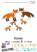 Printable Pet Animal Fox family wall card - Foxes flashcard