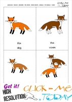 Printable Pet Animals flashcards 12 - Foxes