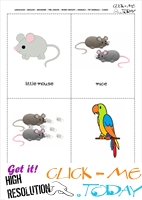 Printable Pet Animals flashcards 7 - Mice & Parrot
