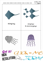 Free printable Sea animals cards -  Stingrays & Jellyfish