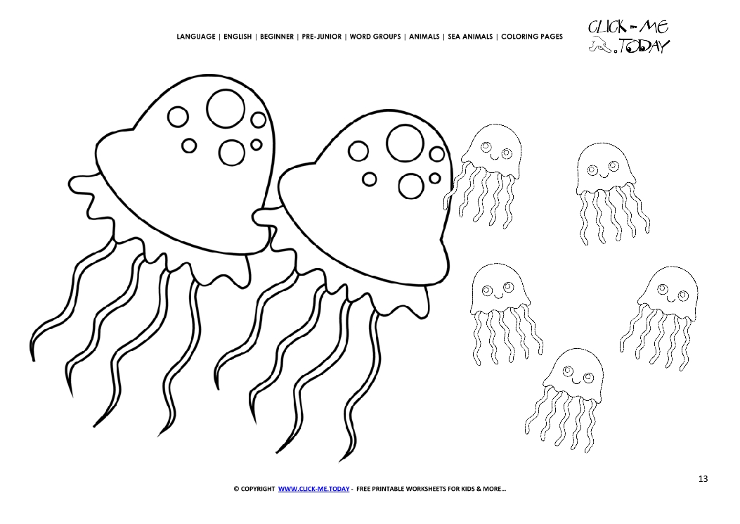 Coloring page Jellyfish Family - Color picture of Jellyfish