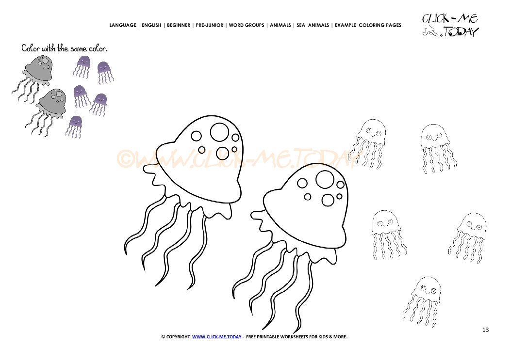 Example coloring page Jellyfish Family - Color picture of Jellyfish