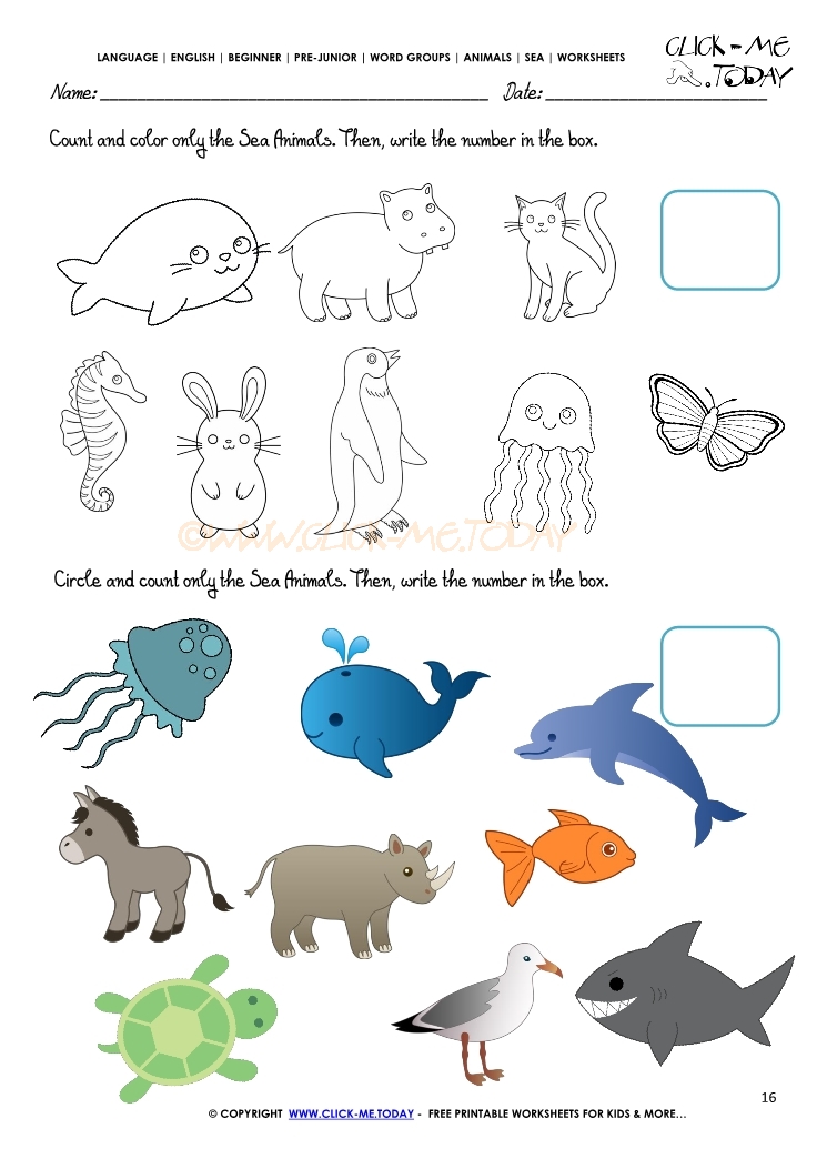 Sea Animals Worksheet - Activity sheet Count 16