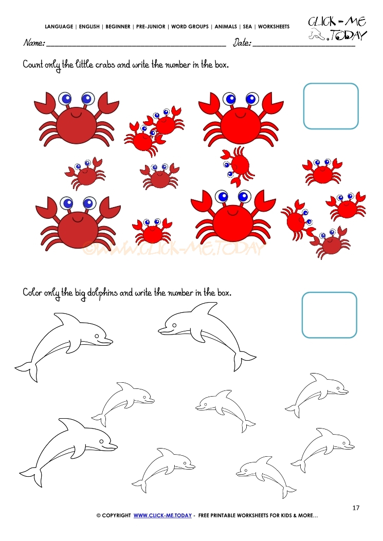 Sea Animals Worksheet - Activity sheet Count 17