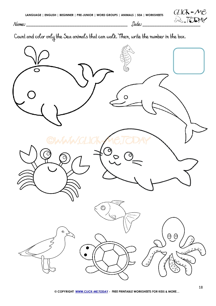 sea animals worksheet activity sheet color 18