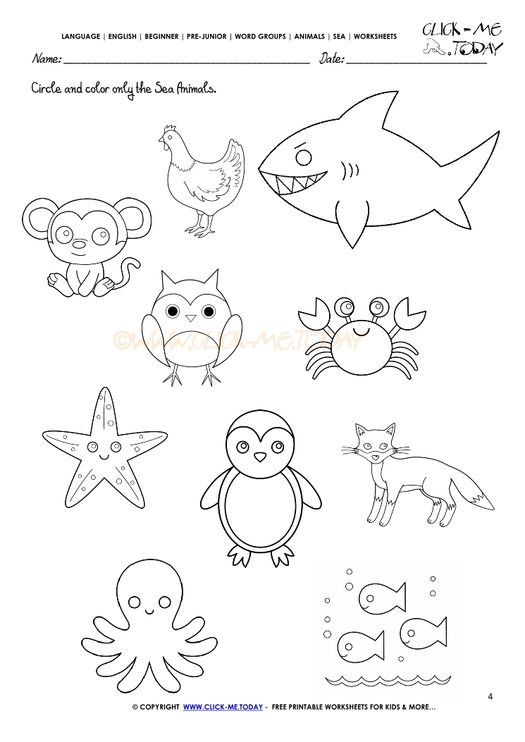 Sea Animals Worksheet - Activity sheet Circle 4